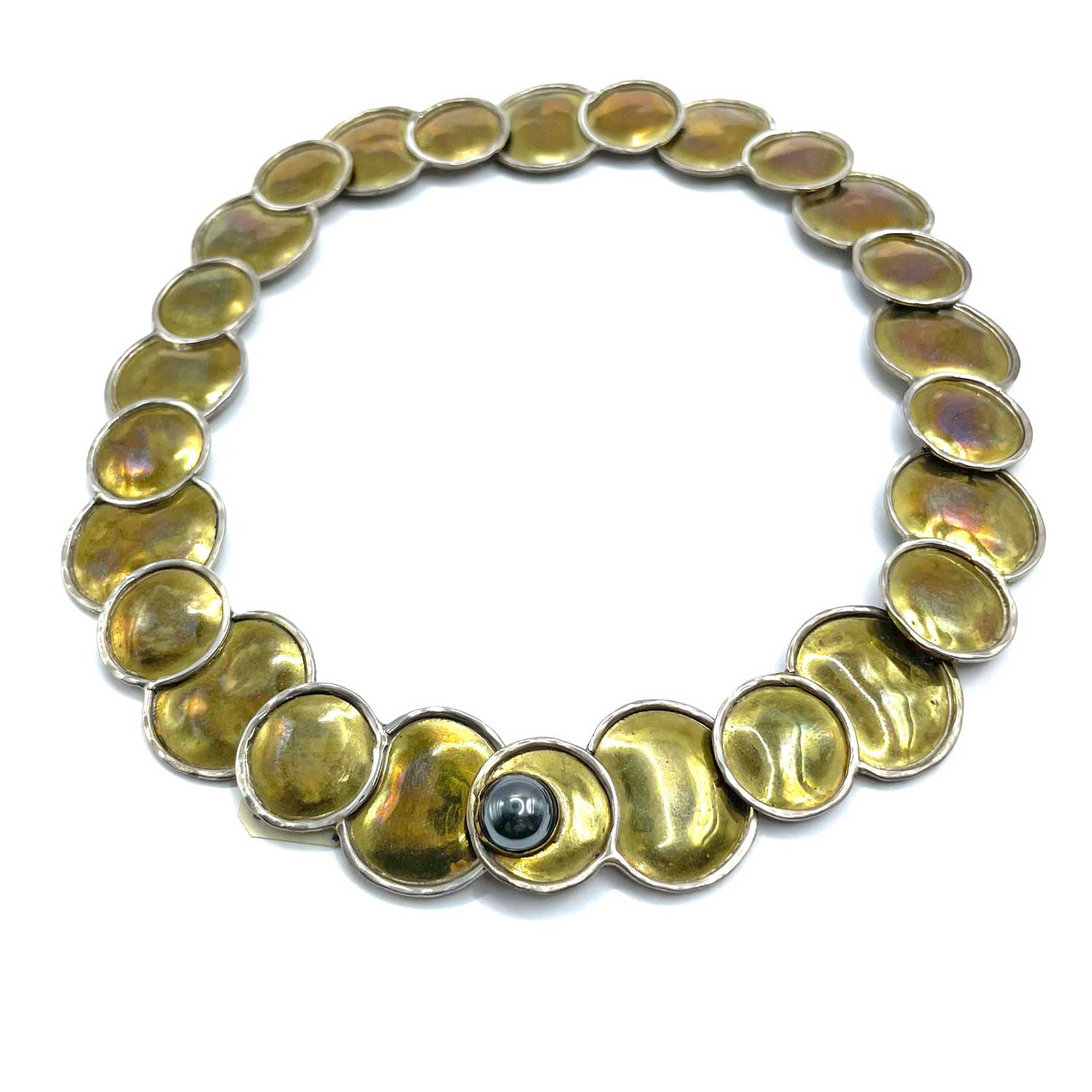 Artisan brass circles necklace