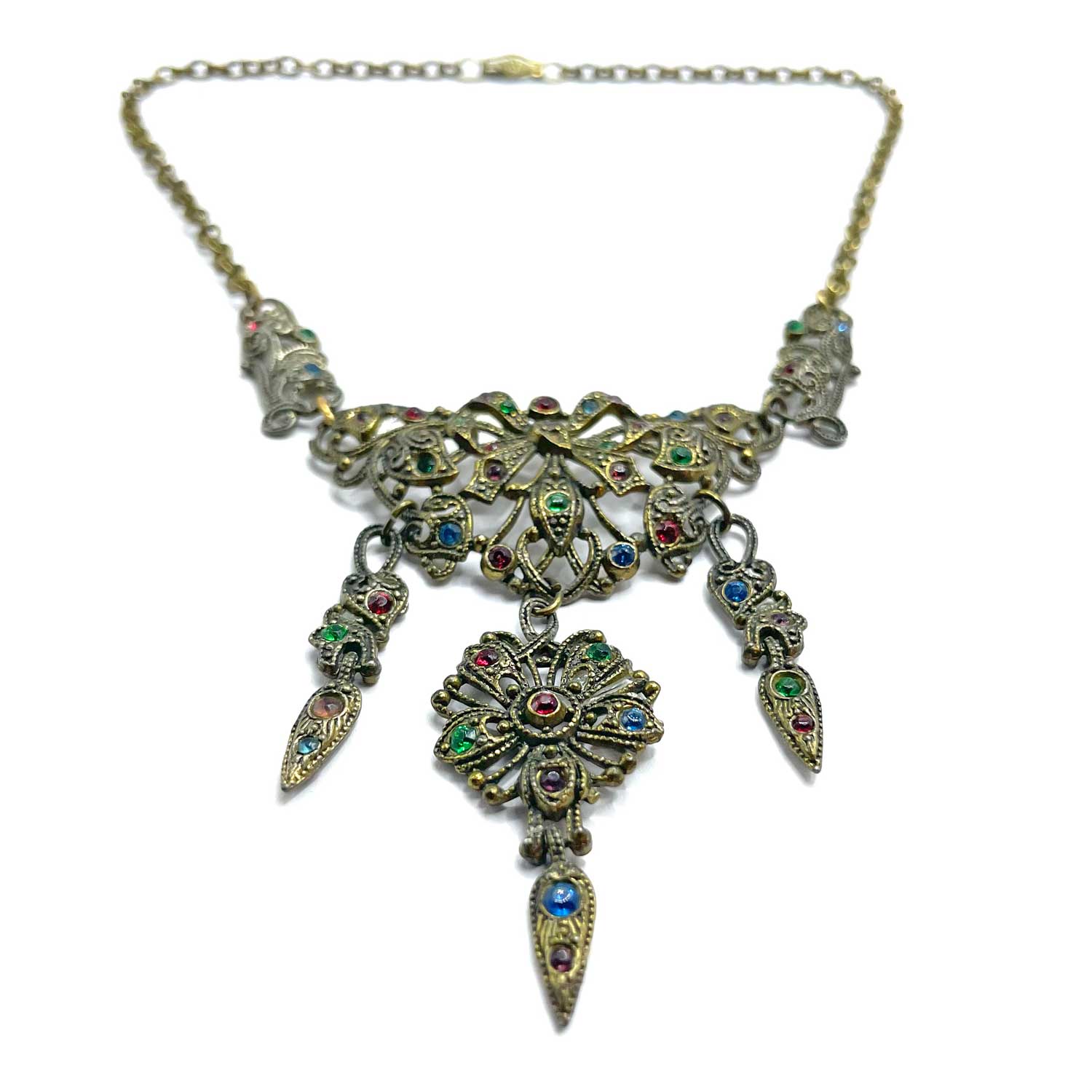 1930s Multi Color Rhinestone Necklace