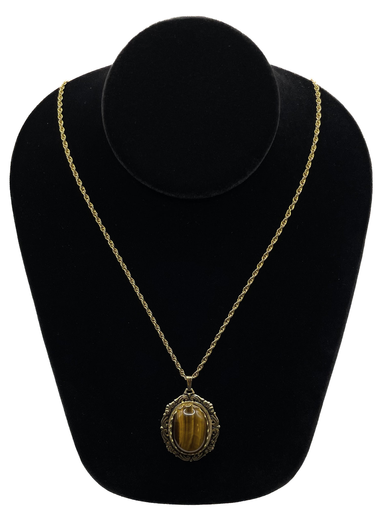 Vintage tiger eye cabochon pendant necklace