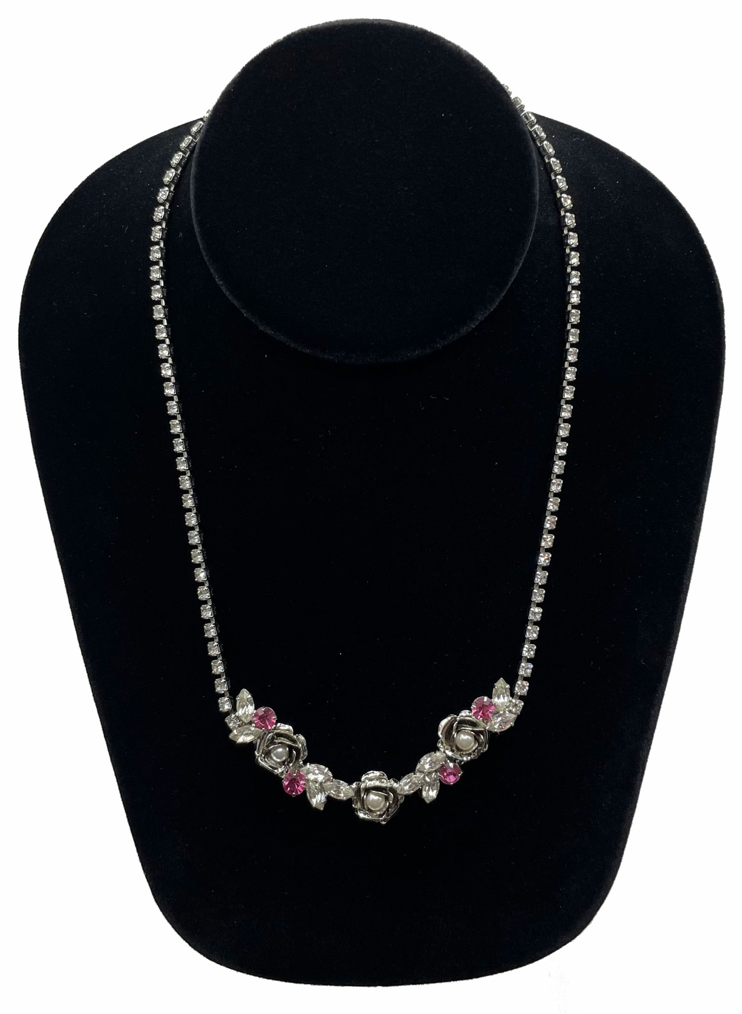 Pink rose rhinestone necklace