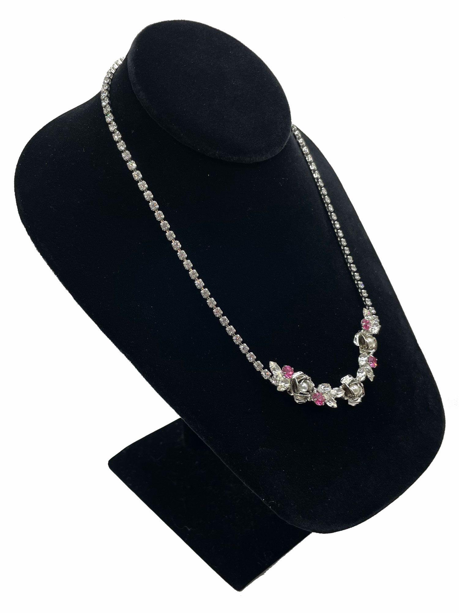 Pink rose rhinestone necklace