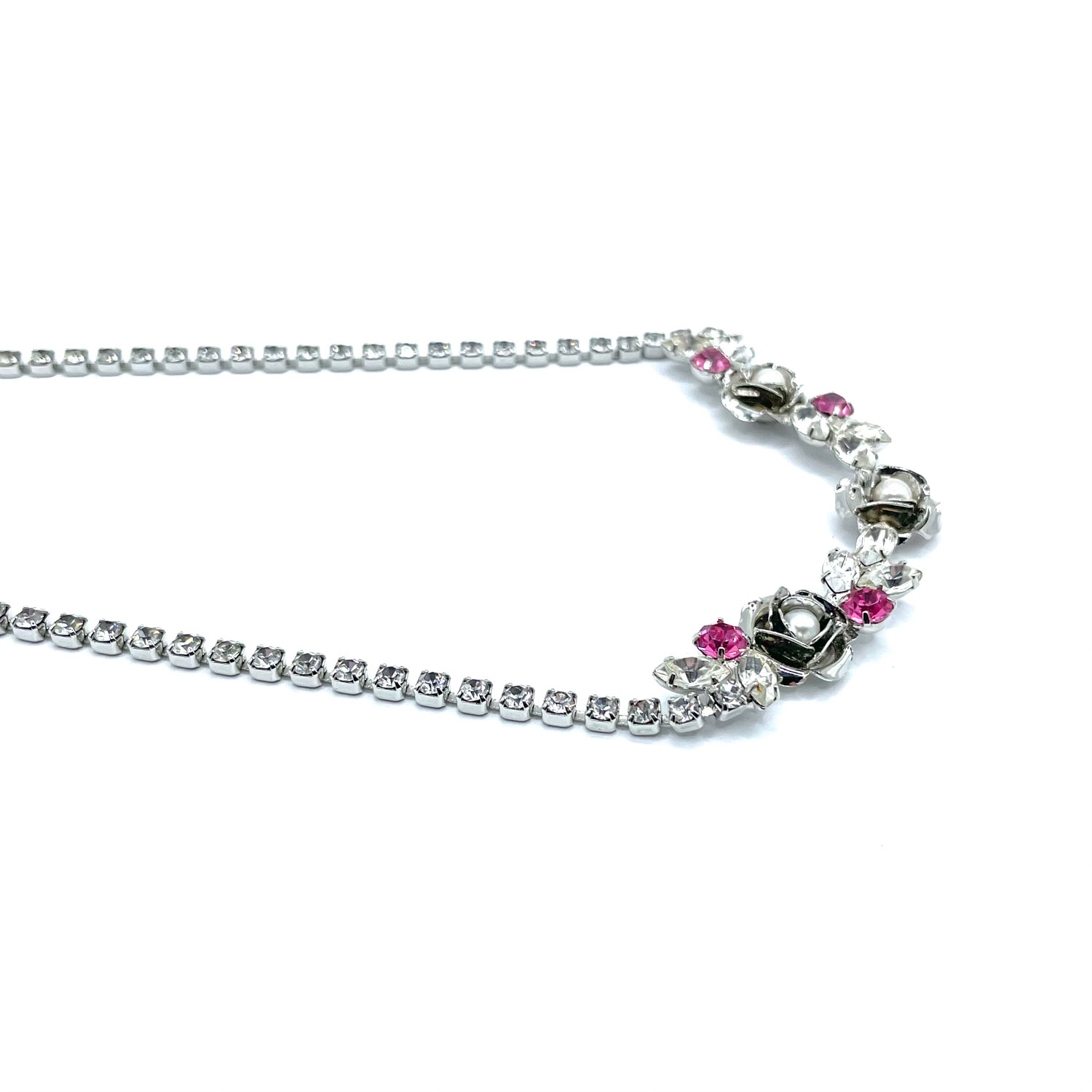 Pink rose rhinestone necklace