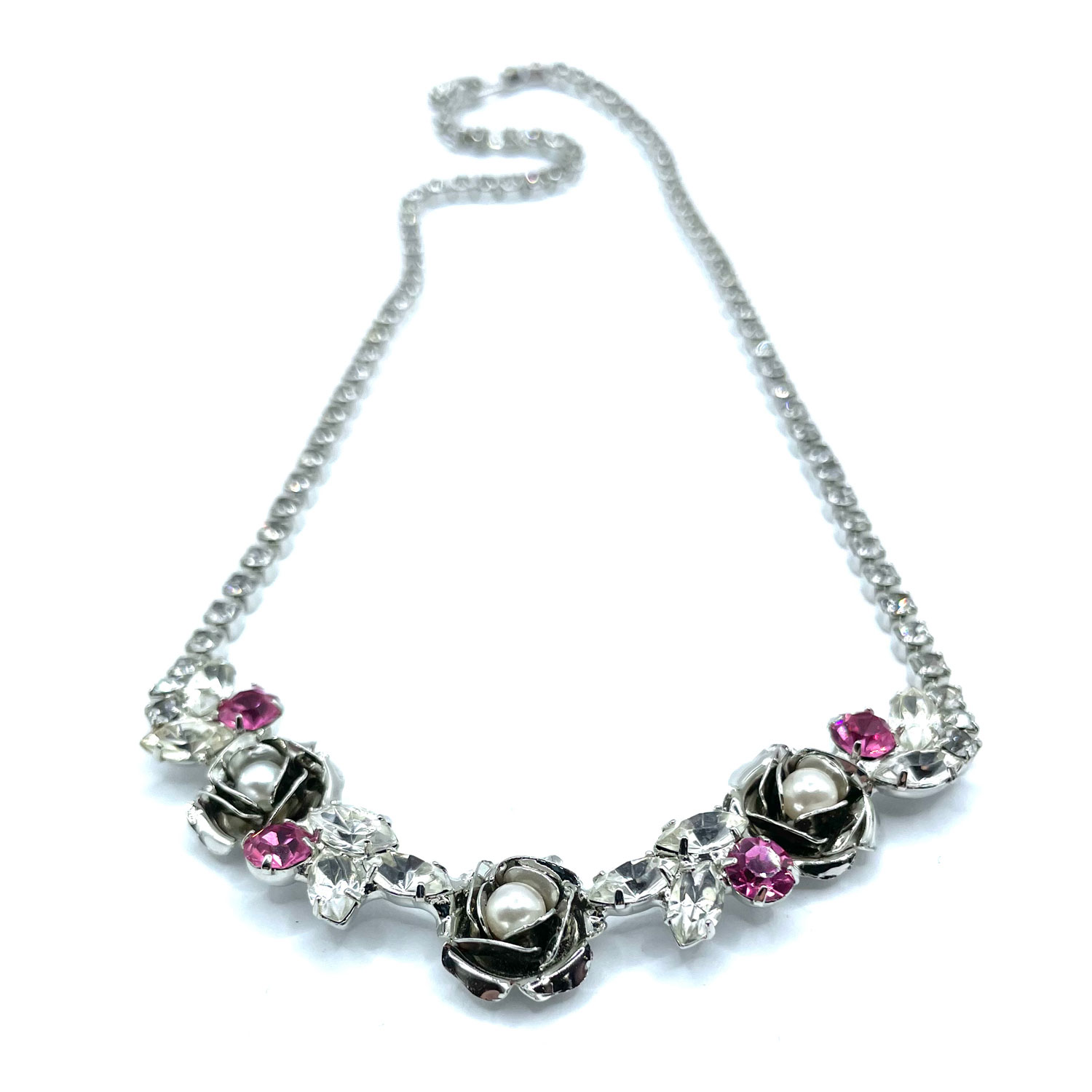 Pink rose rhinestone necklace