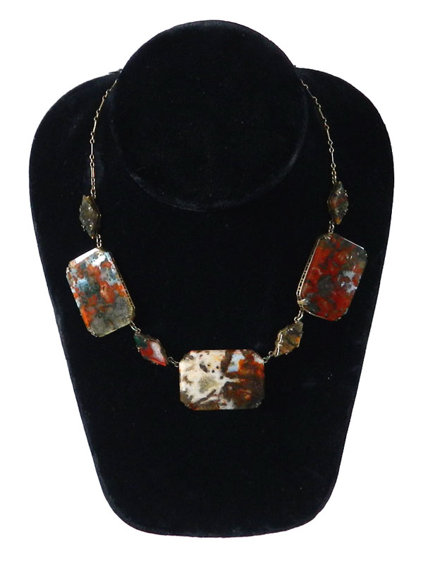 1920's art deco silver agate necklace