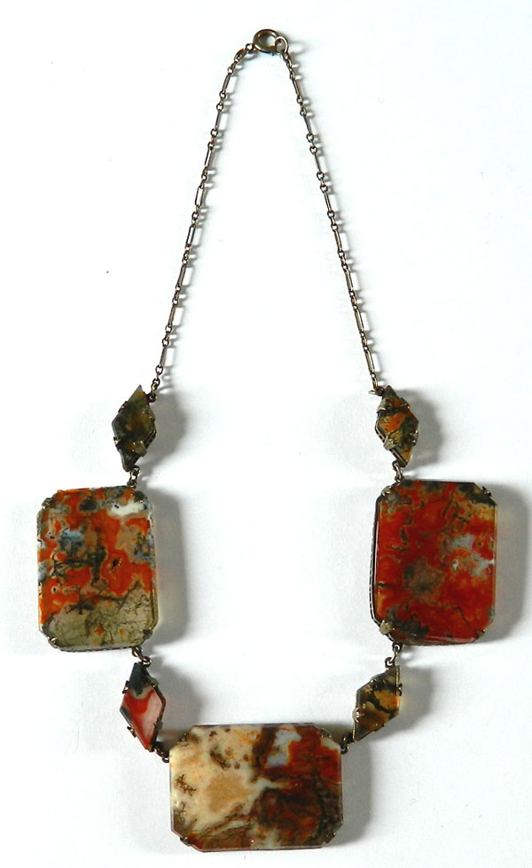 1920's art deco silver agate necklace