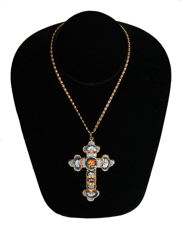 Italian micromosaic cross pendant necklace