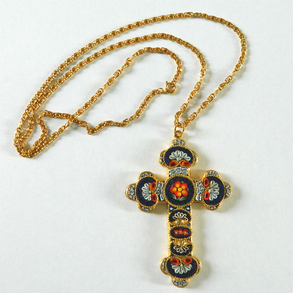 Italian micromosaic cross pendant necklace