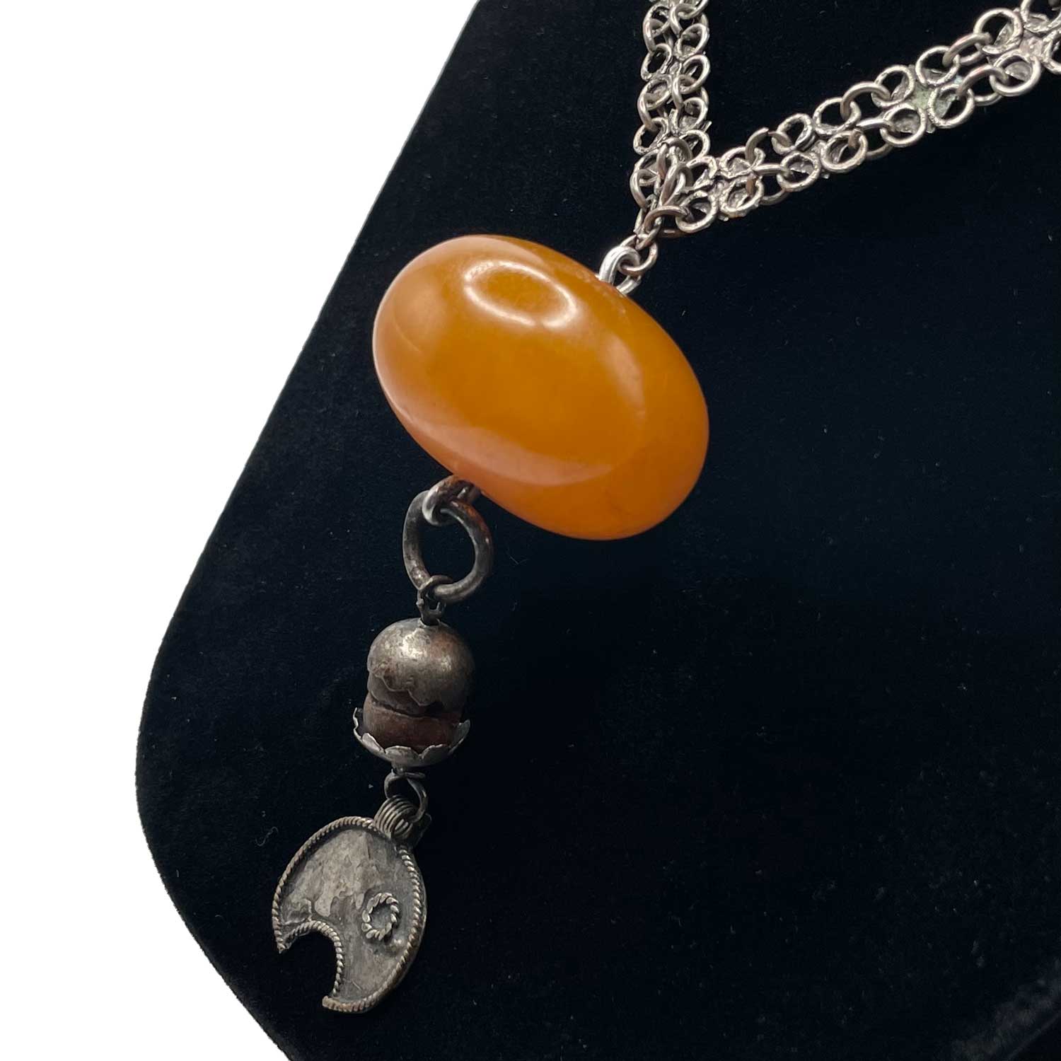 Indian amber bakelite pendant necklace