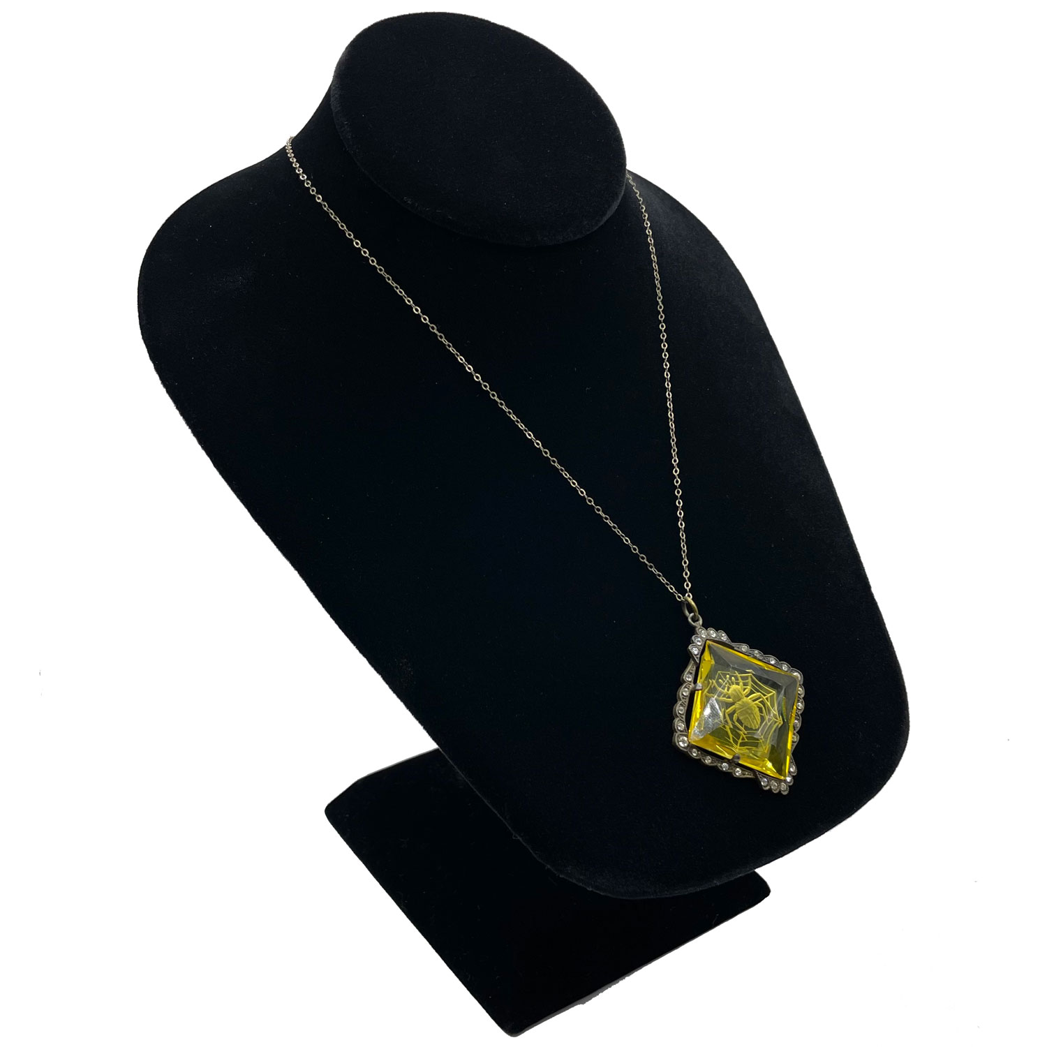 1920s Czechoslovakian spider web pendant necklace