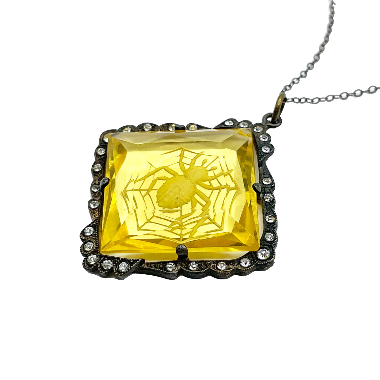 1920s Czechoslovakian spider web pendant necklace