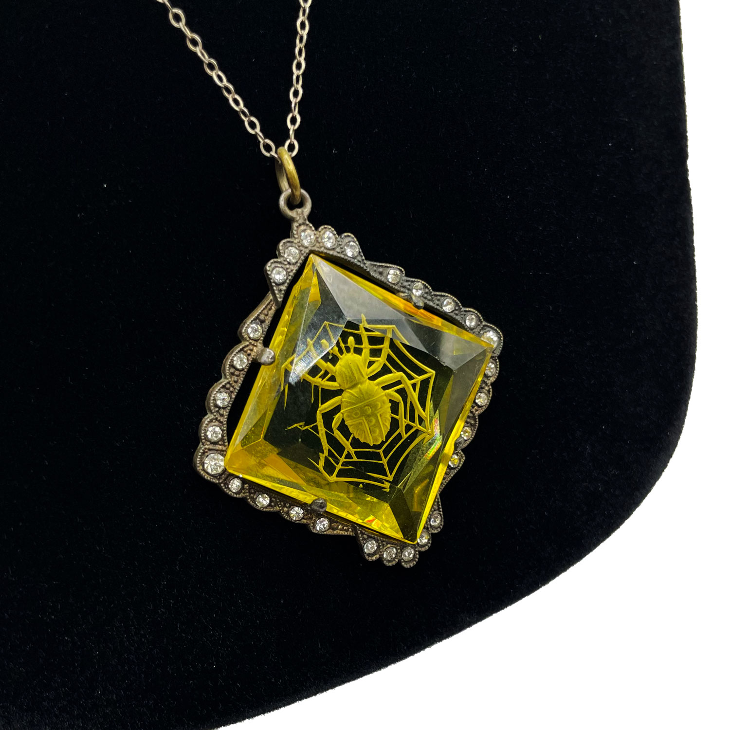 1920s Czechoslovakian spider web pendant necklace