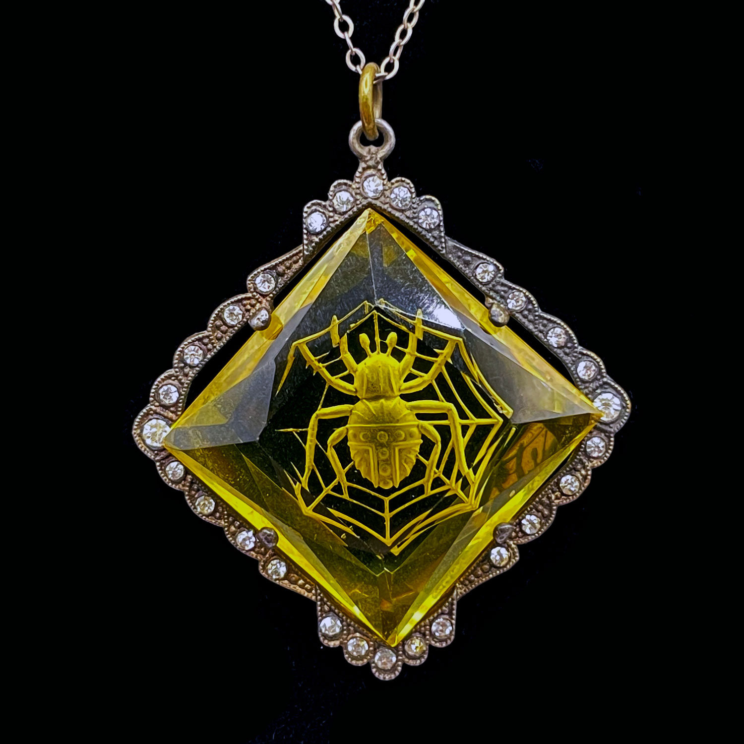 1920s Czechoslovakian spider web pendant necklace