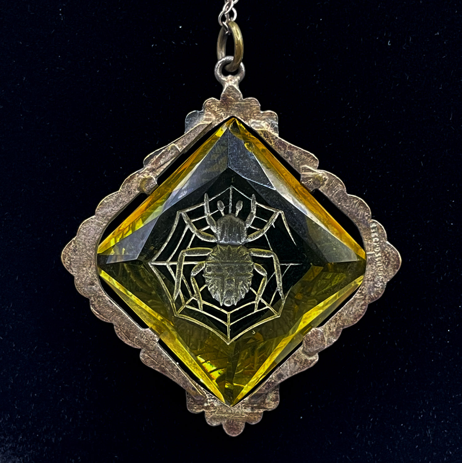 1920's Czechoslovakian spider web pendant necklace