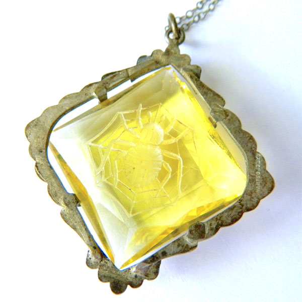 1920's Czechoslovakian spider web pendant necklace