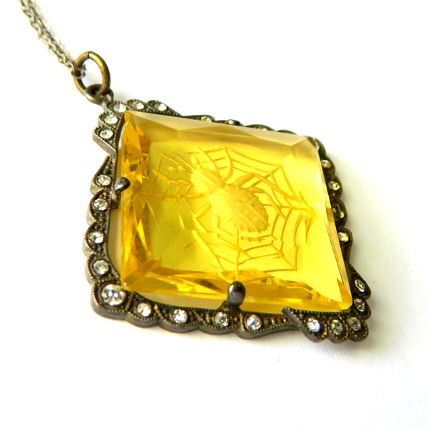 1920's Czechoslovakian spider web pendant necklace