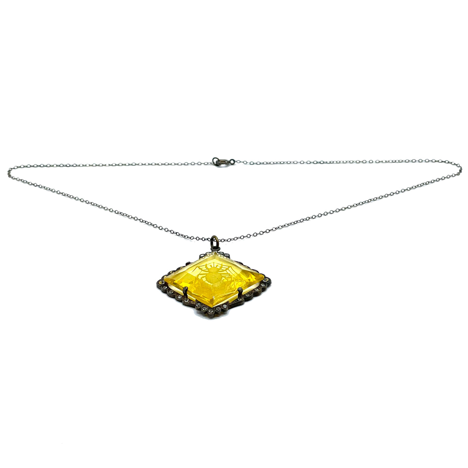 1920s Czechoslovakian spider web pendant necklace