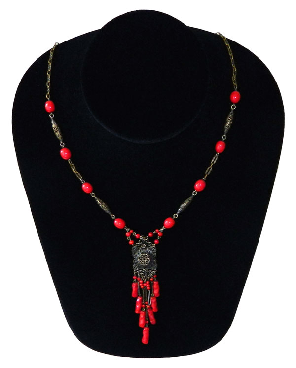 1930's Czechoslovakian red glass necklace