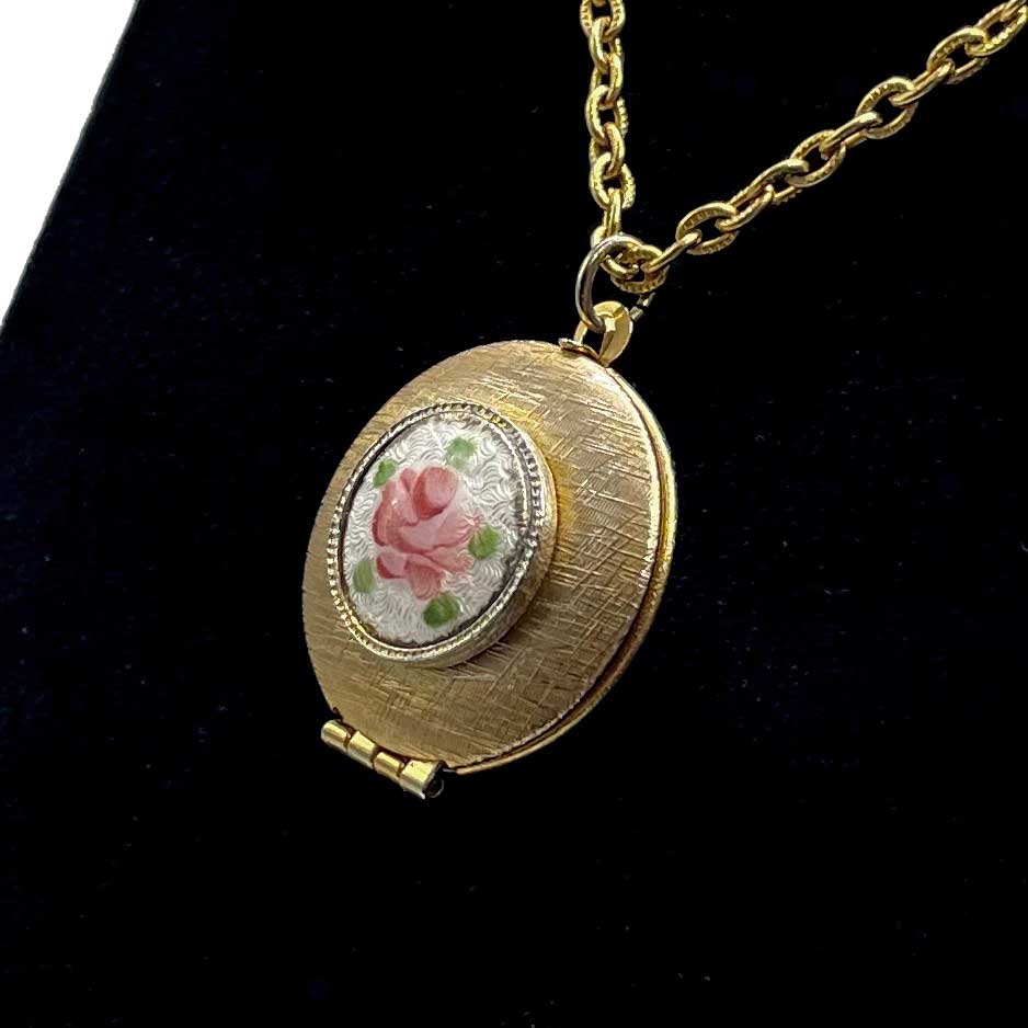 Vintage enameled locket necklace