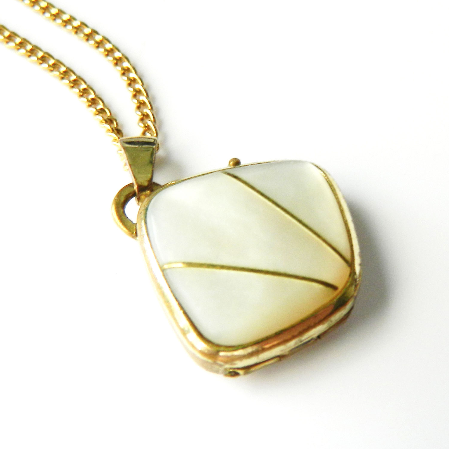 1940s mother of pearl locket necklace