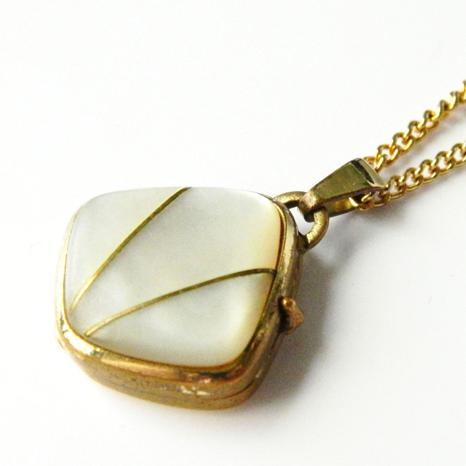 1940s mother of pearl locket necklace