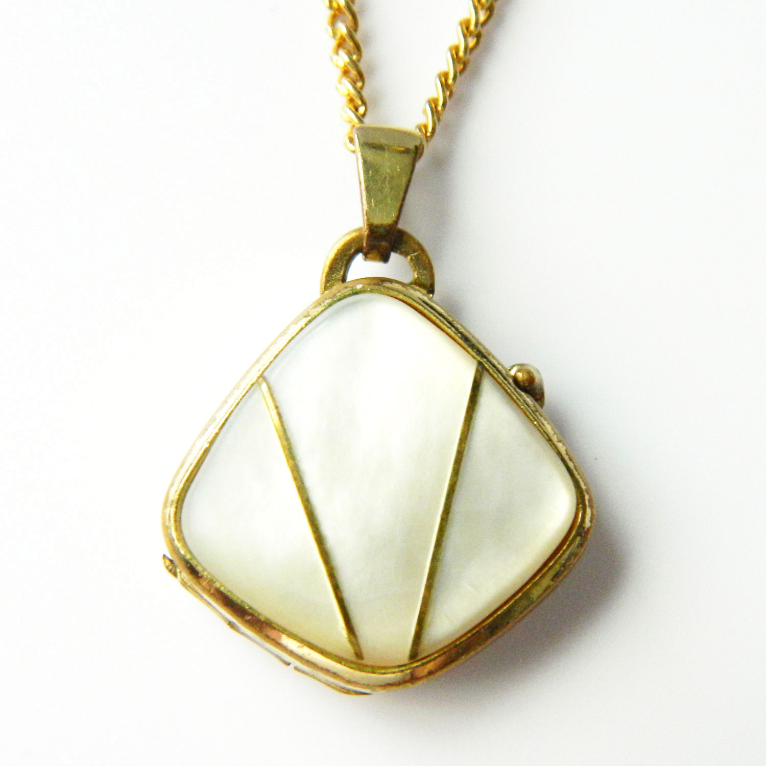 1940s mother of pearl locket necklace