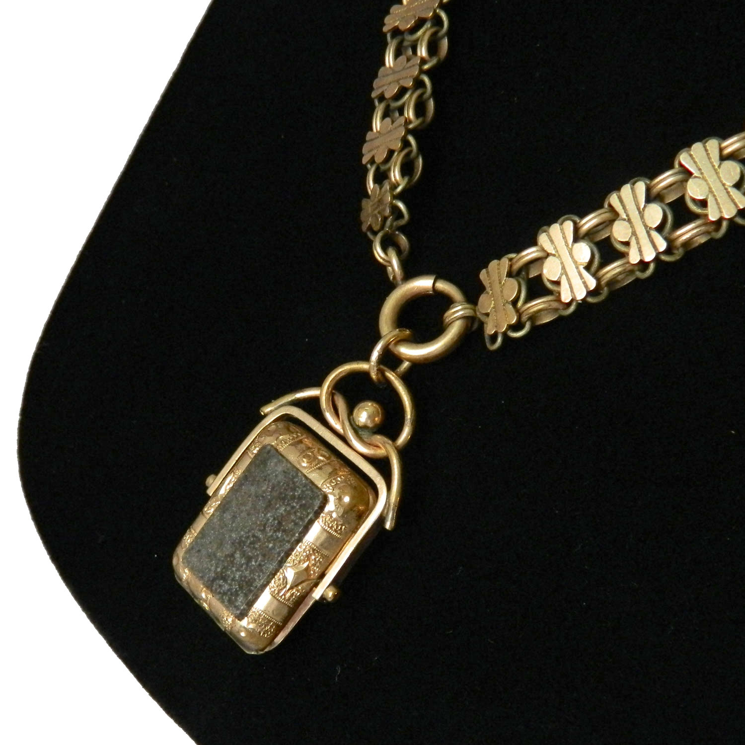 Antique spinning watch fob locket necklace