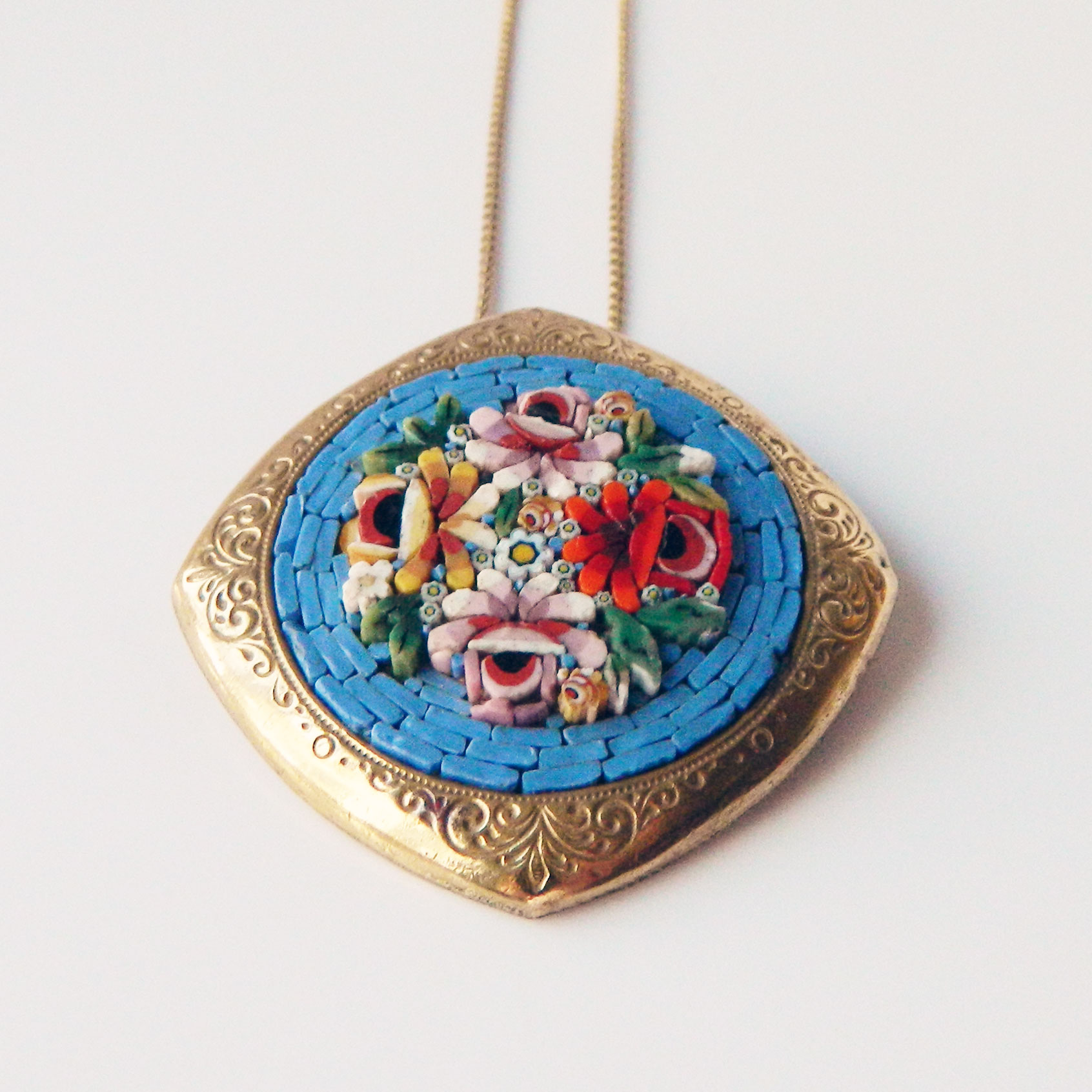 Micro mosaic pendant necklace