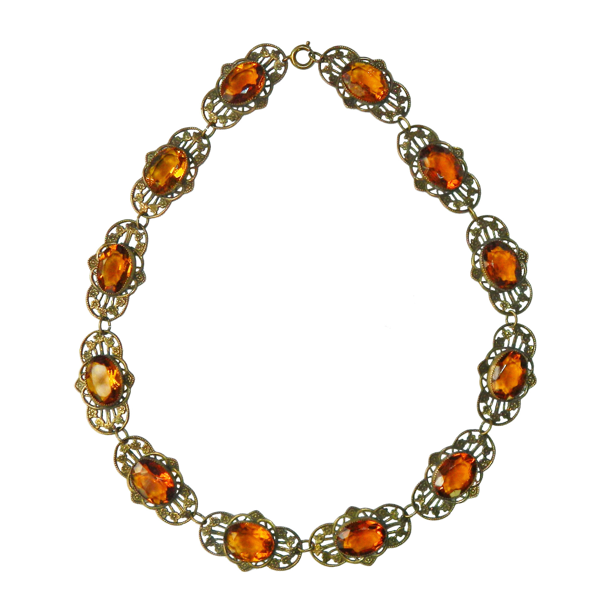 Czech Amber Glass Open Backed Rhinestone Necklace