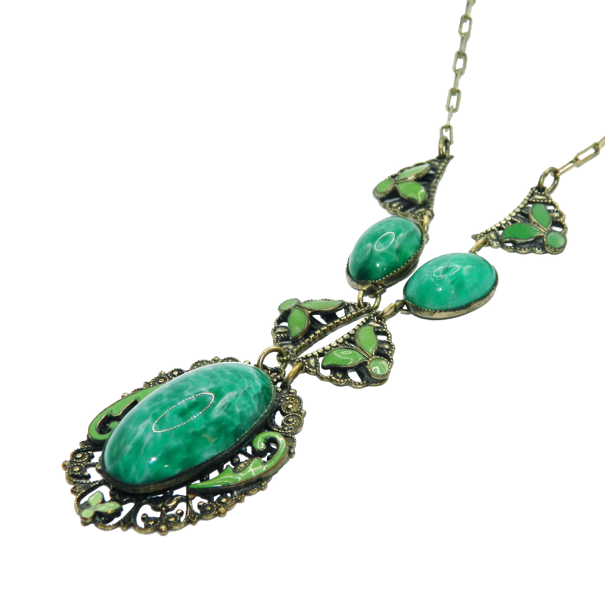 1930s Art Nouveau enameled pendant necklace