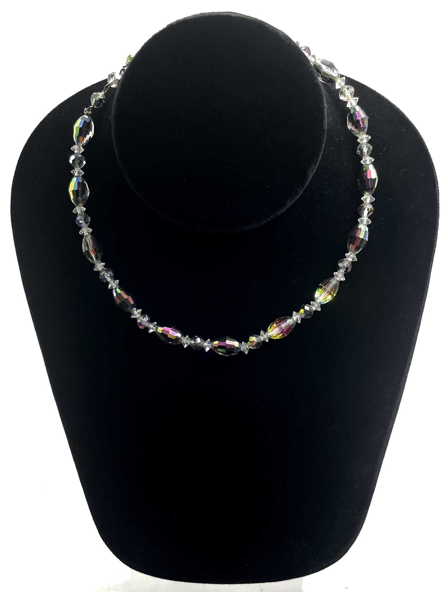 1950s Aurora Borealis cut crystal beaded necklace