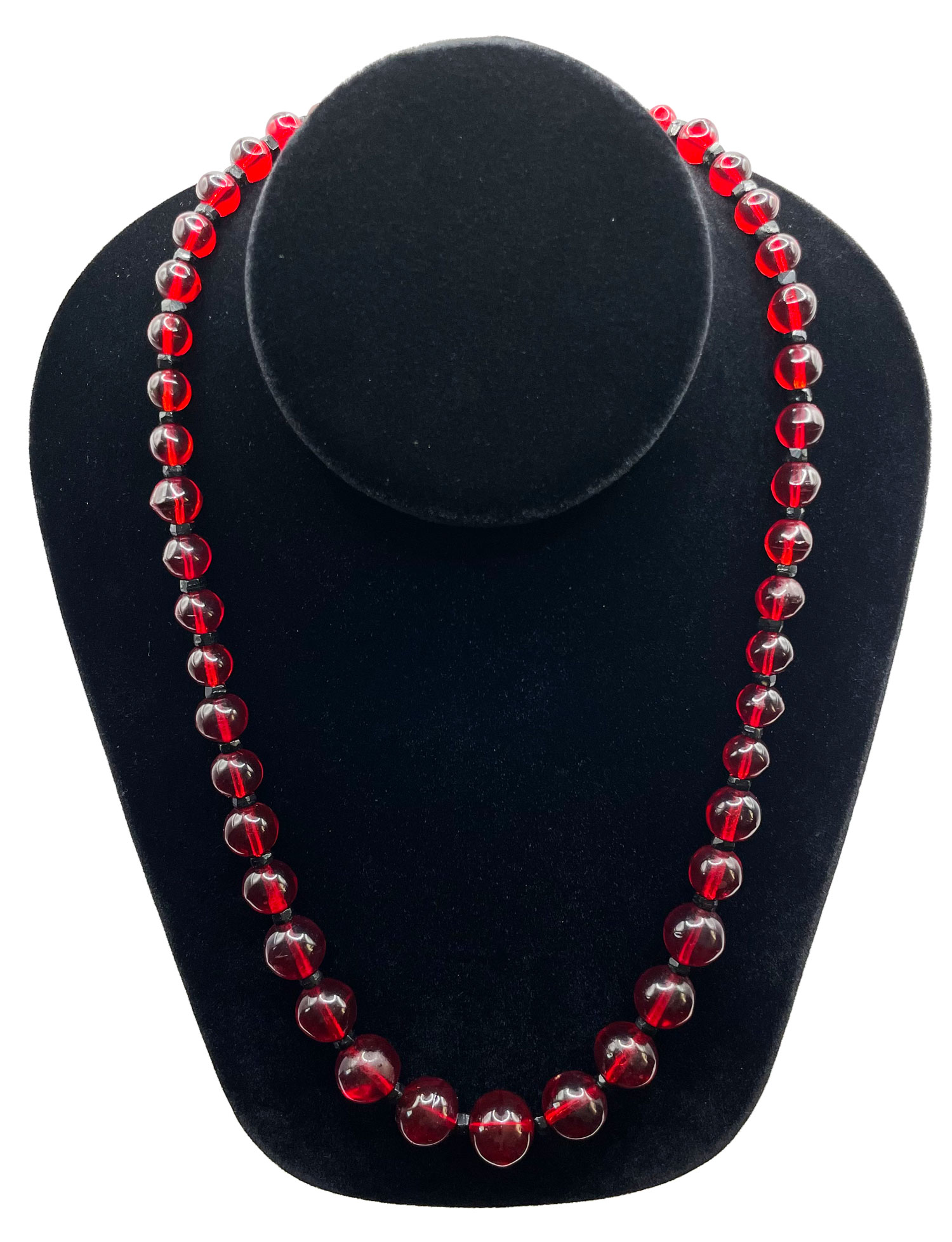 Scarlet red glass bead necklace