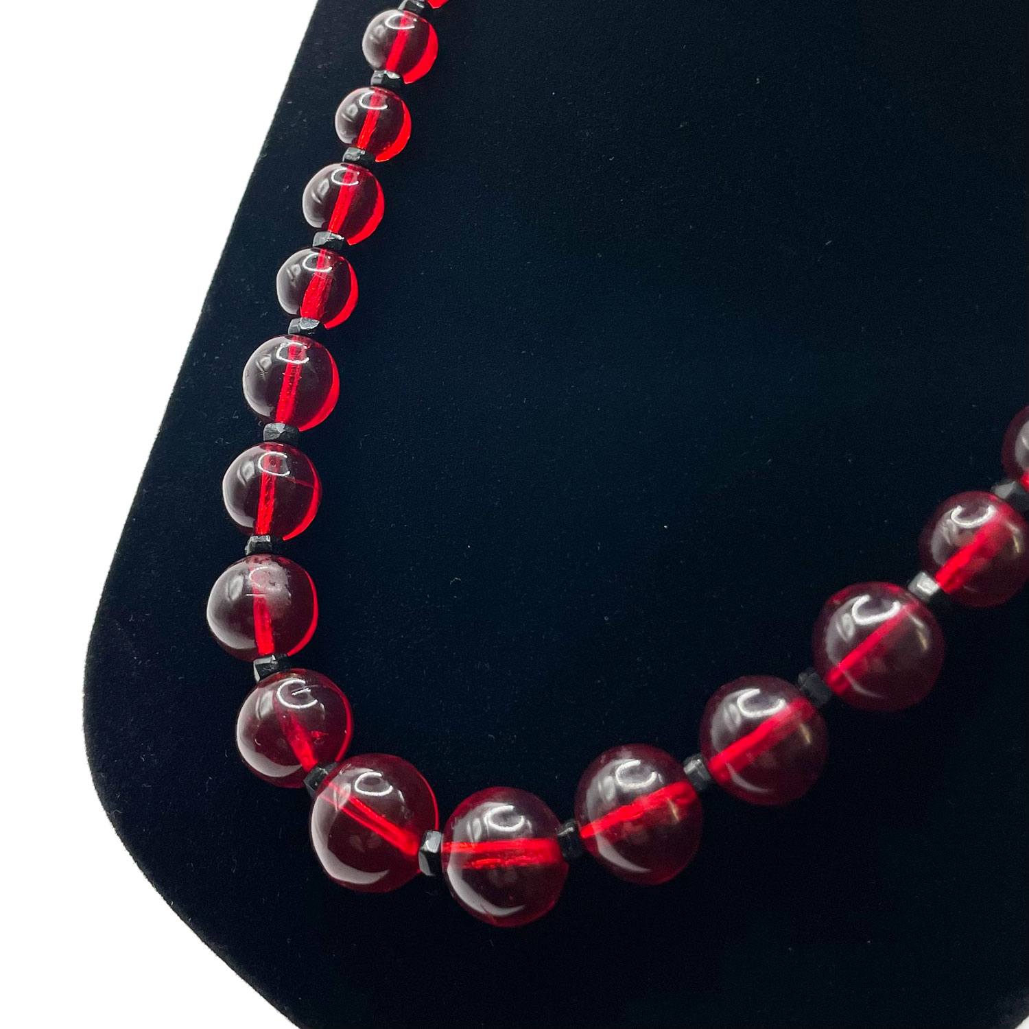 Scarlet red glass bead necklace