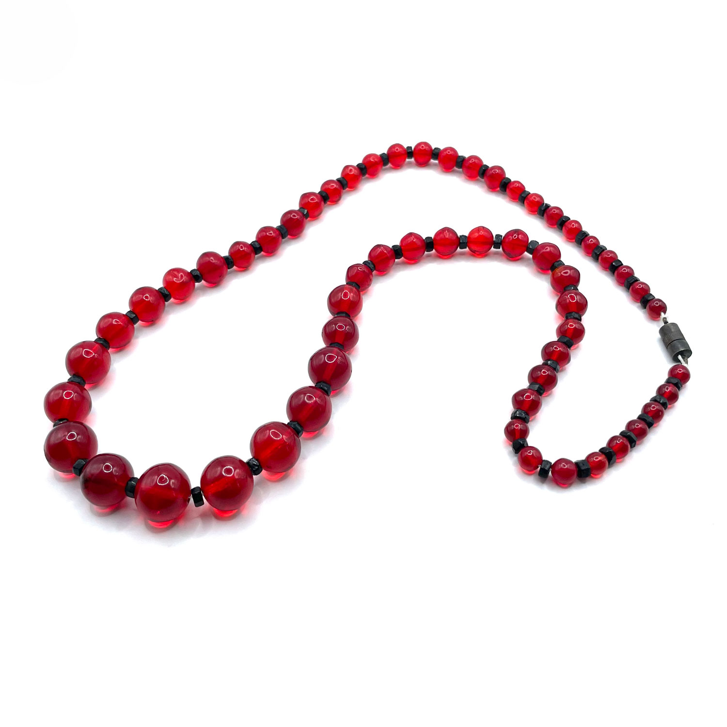 Scarlet red glass bead necklace