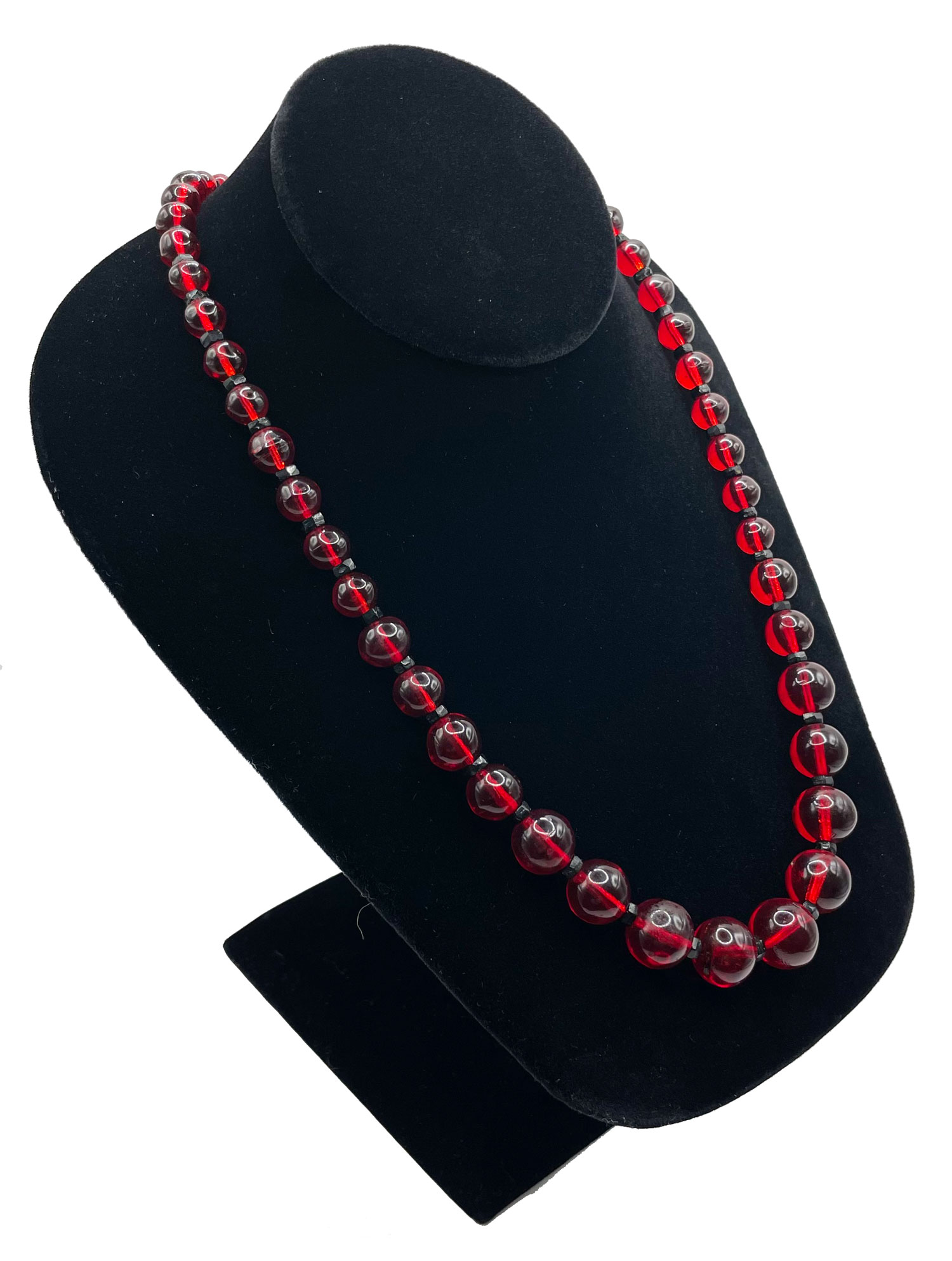 Scarlet red glass bead necklace