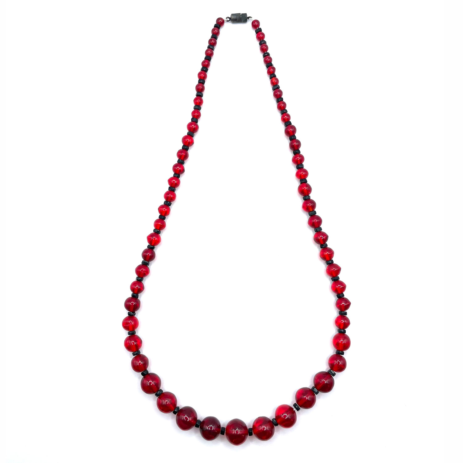 Scarlet red glass bead necklace