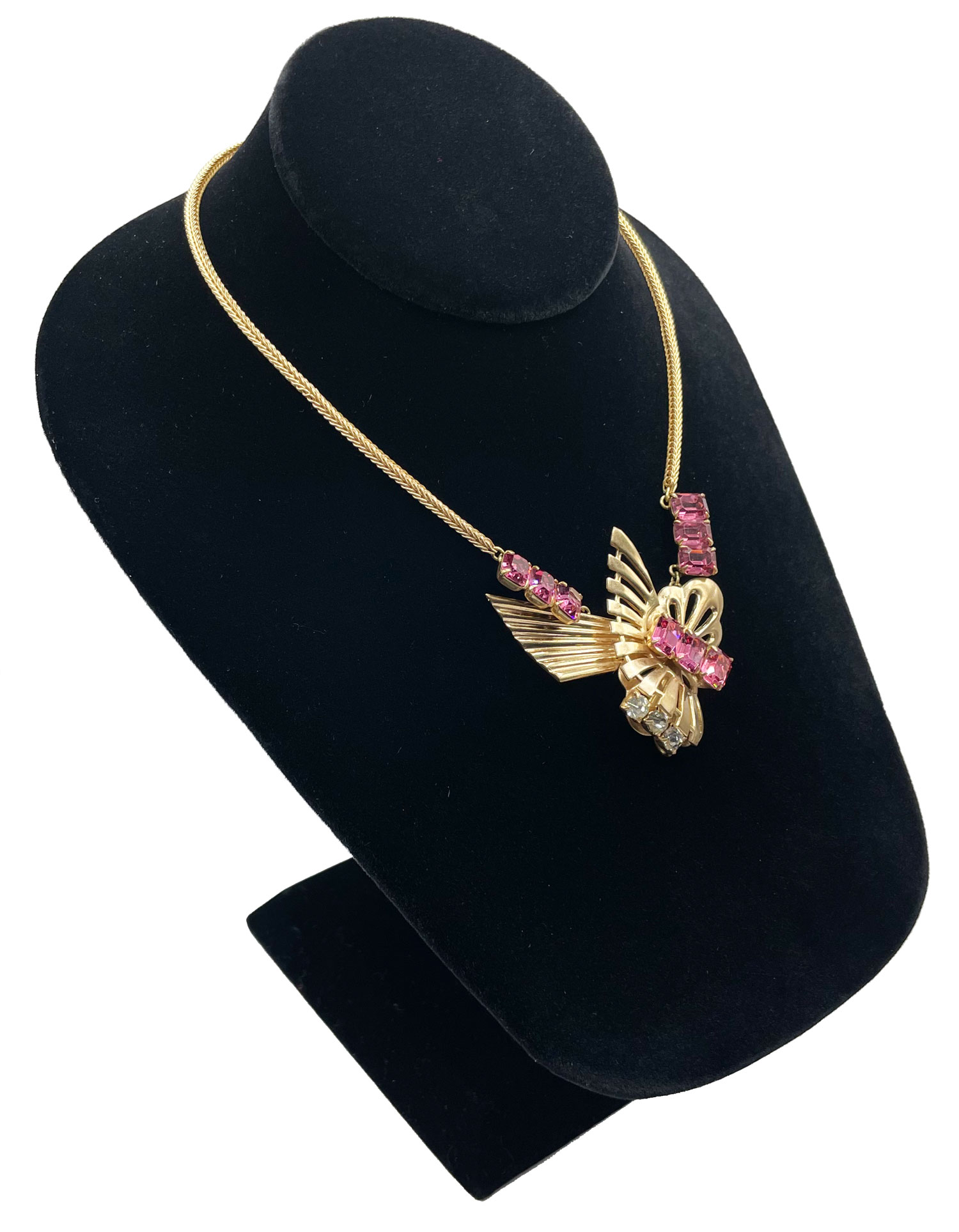 1940s pink rhinestone necklace