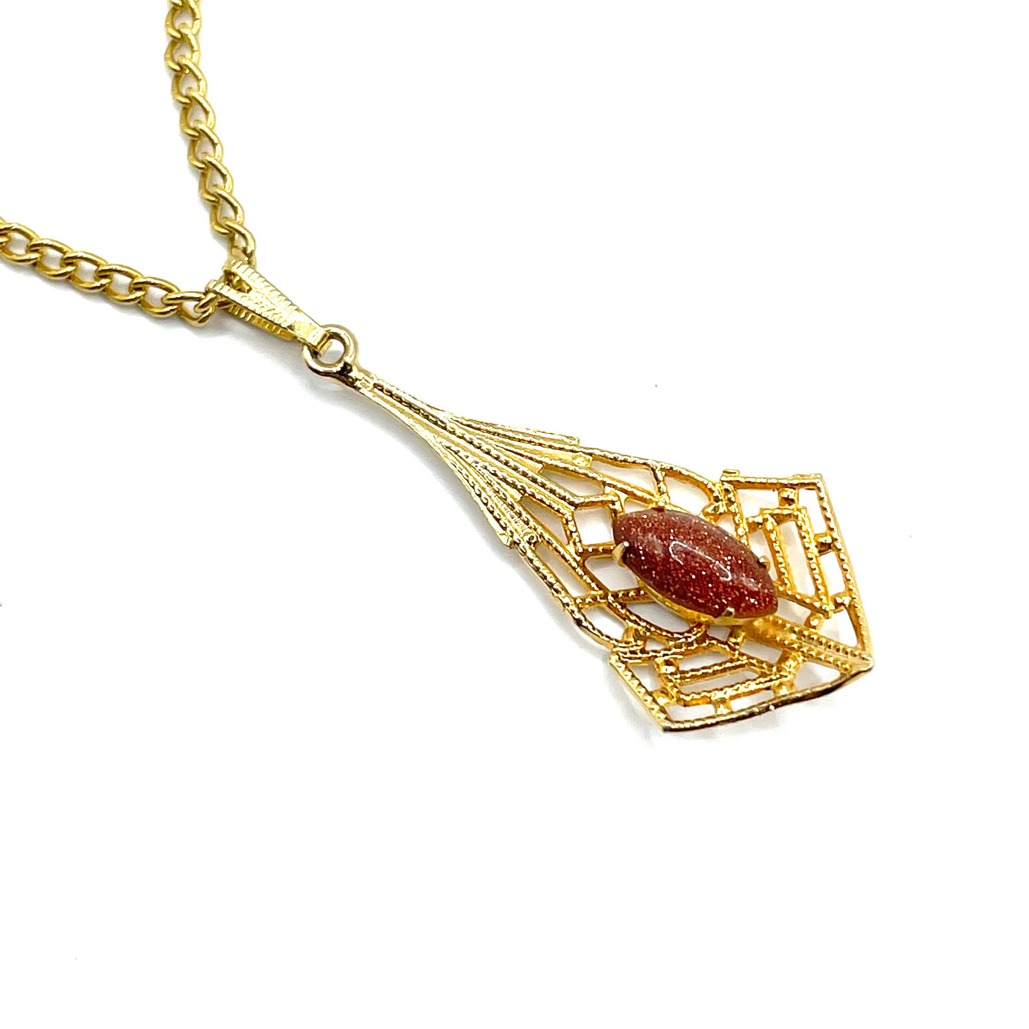 Art Deco goldstone pendant necklace