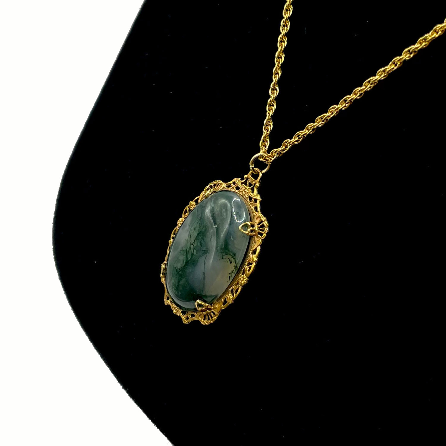 Art Deco dentrite agate pendant necklace