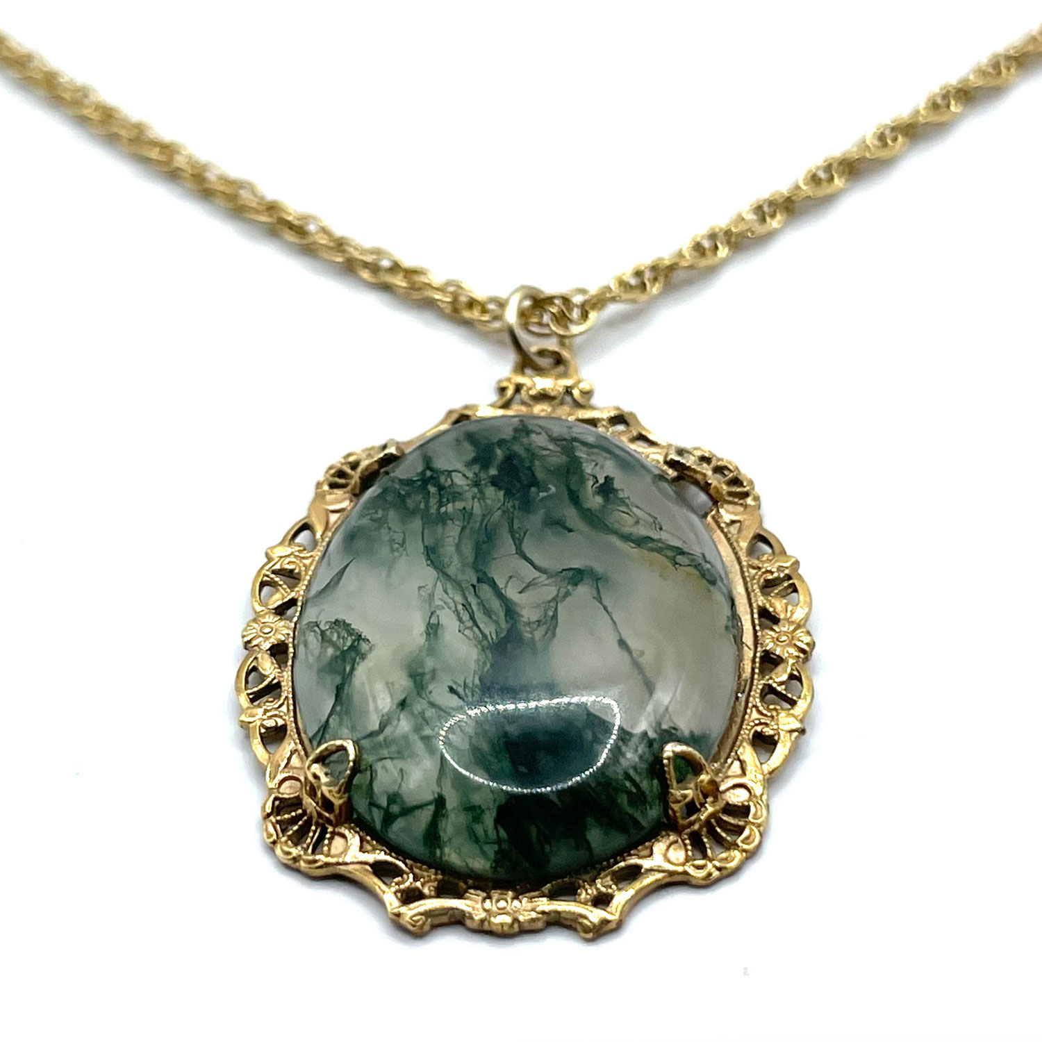 Art Deco dentrite agate pendant necklace