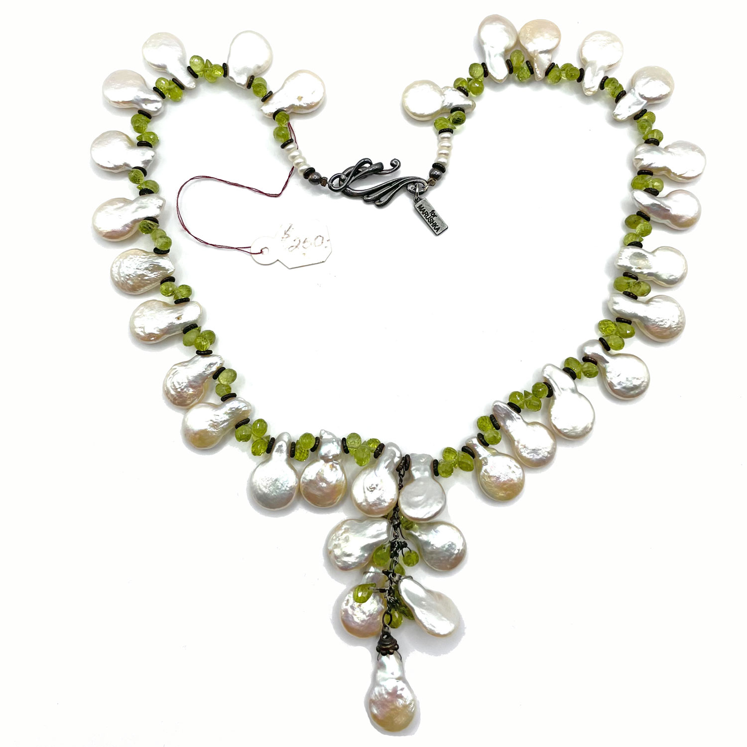 Coin pearl and peridot necklace