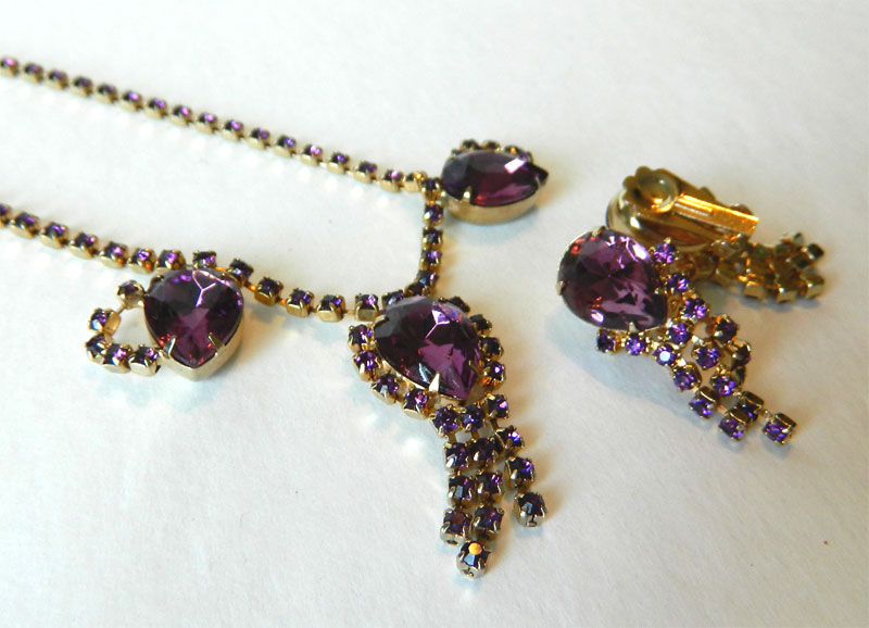 1950's rhinestone necklace and earring set