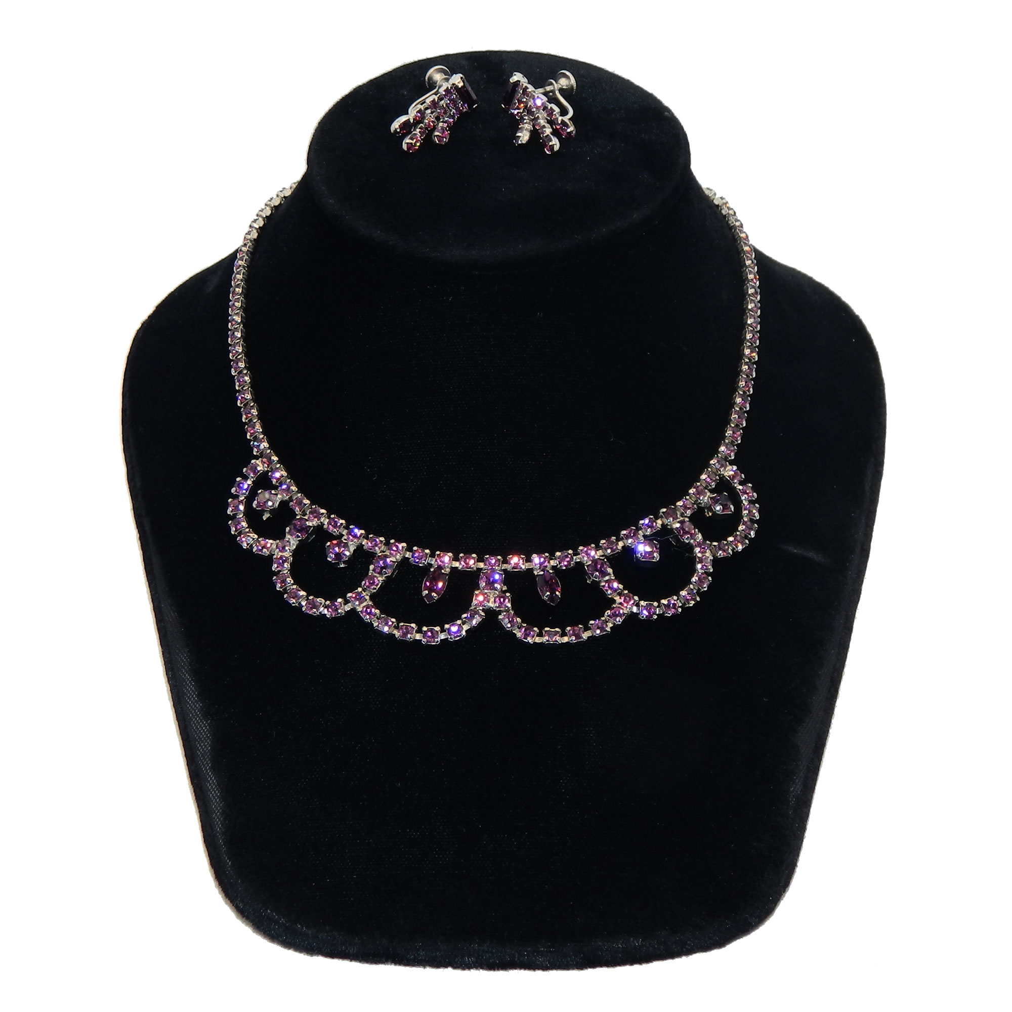 Wiesner purple rhinestone necklace and earring set