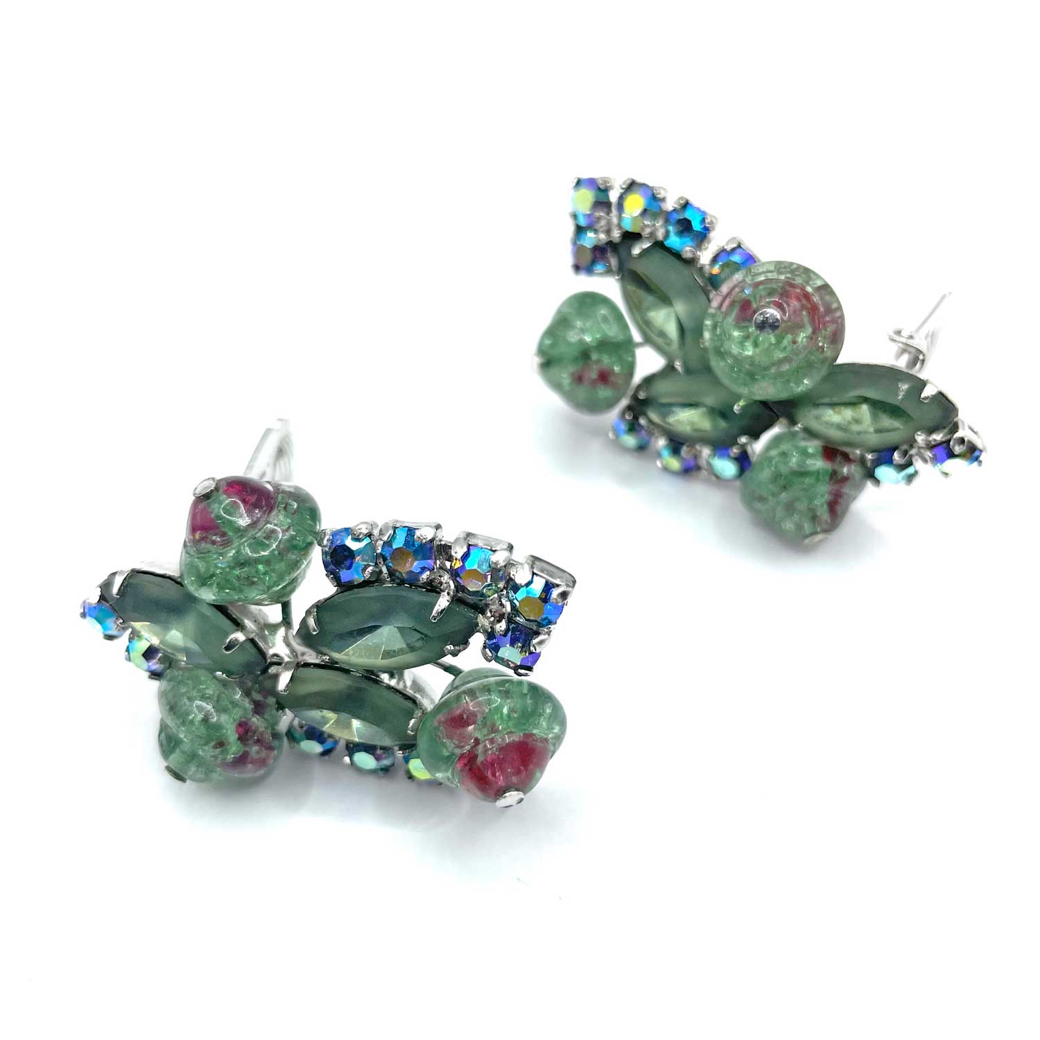 Green rhinestone demi parure runway necklace