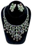 Green rhinestone demi parure runway necklace