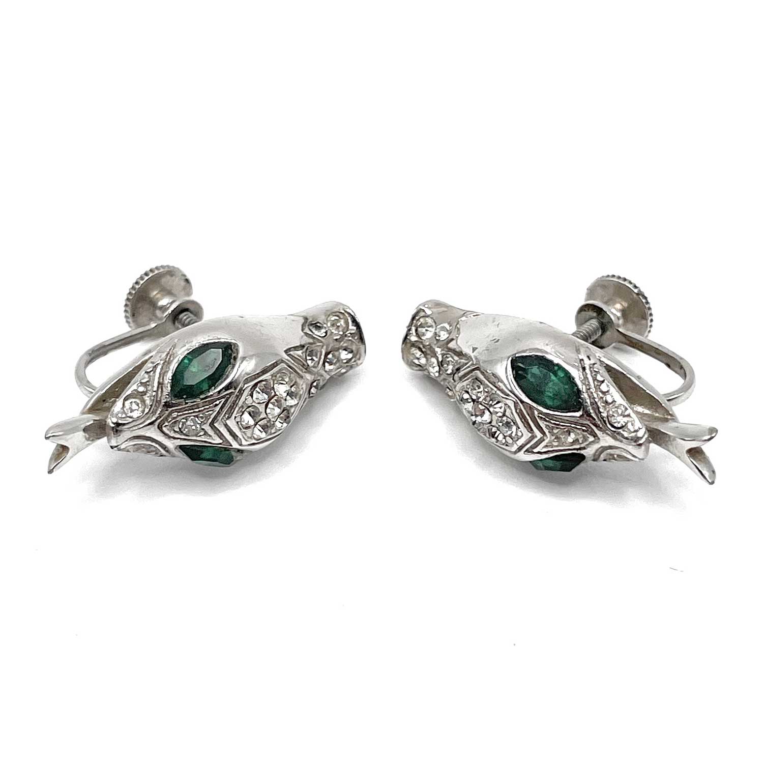 1940s rhinestone snake earrings