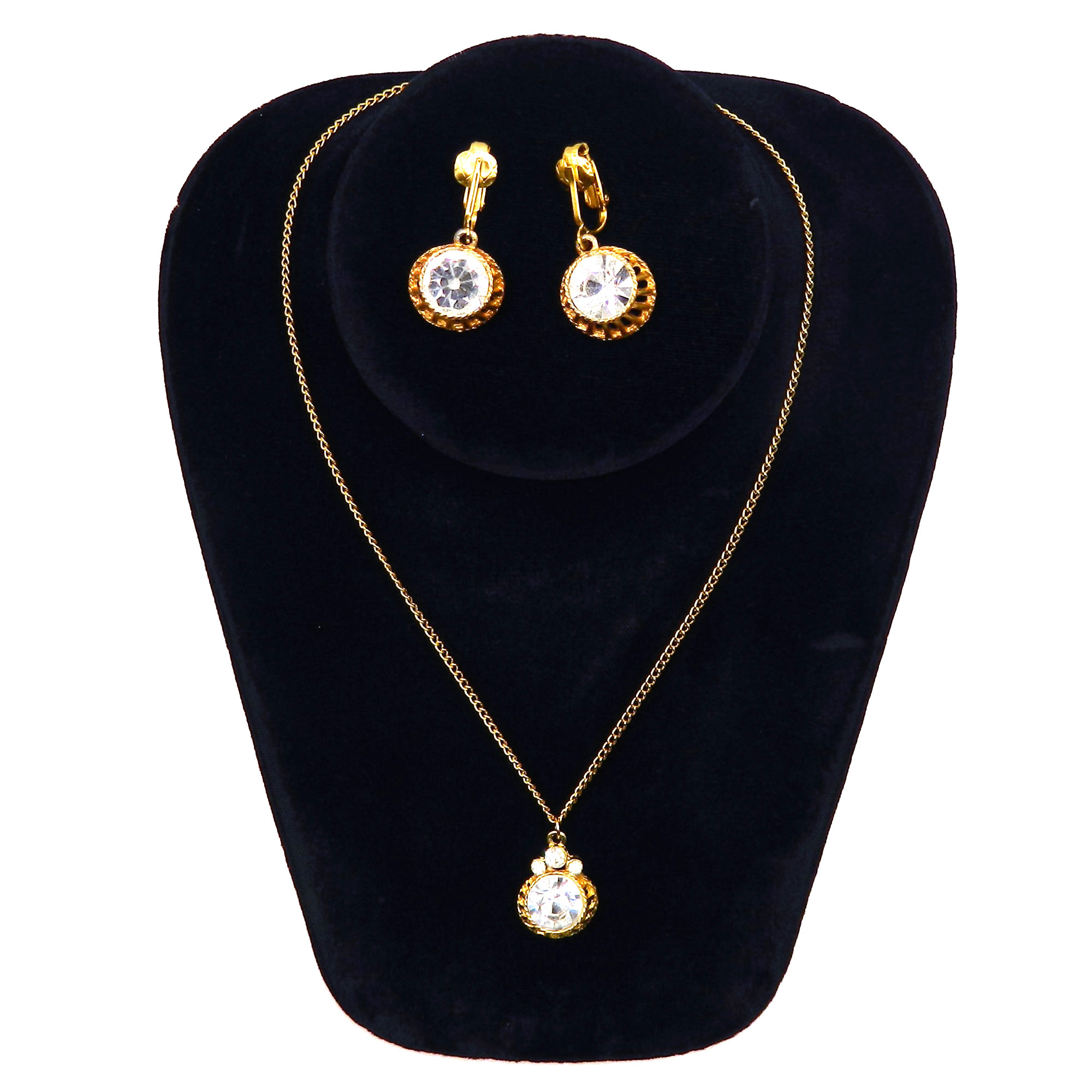 Rhinestone solitaire pendant necklace set