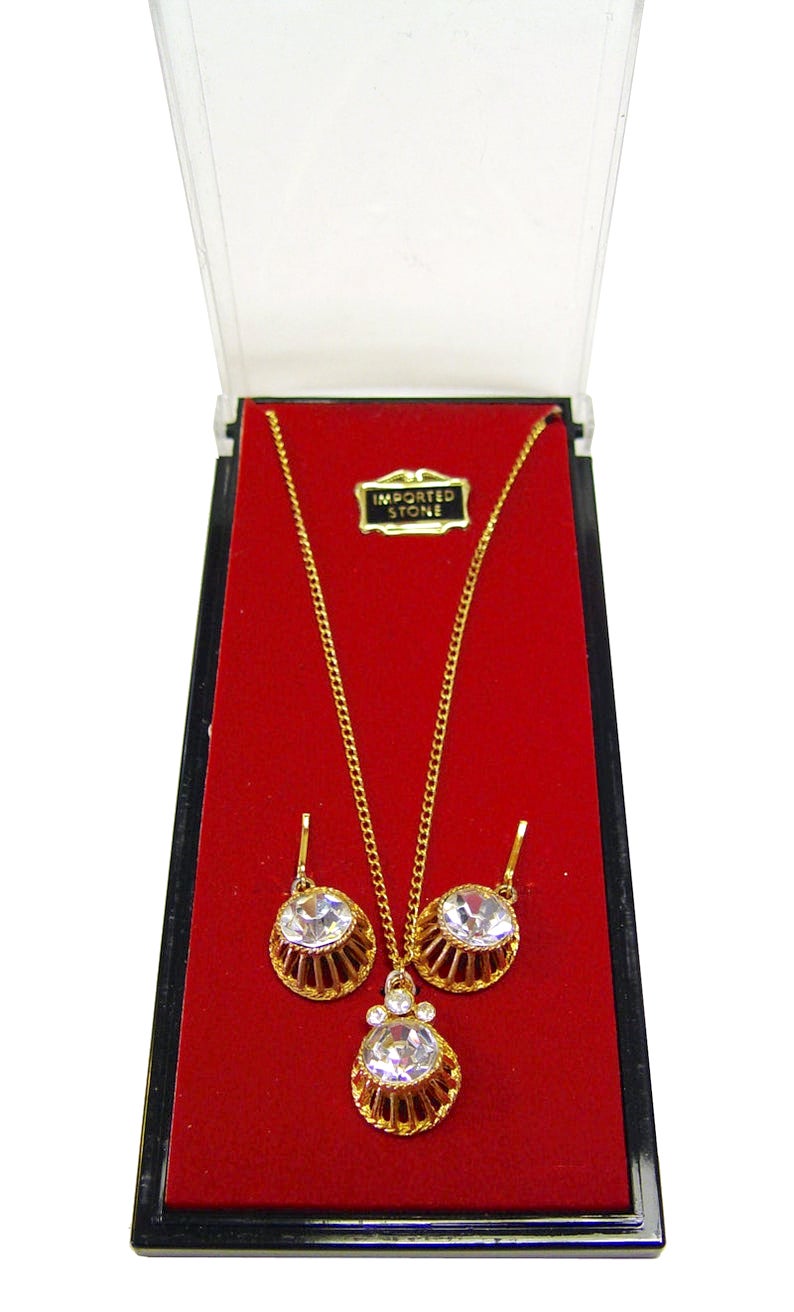 Rhinestone solitaire pendant necklace set