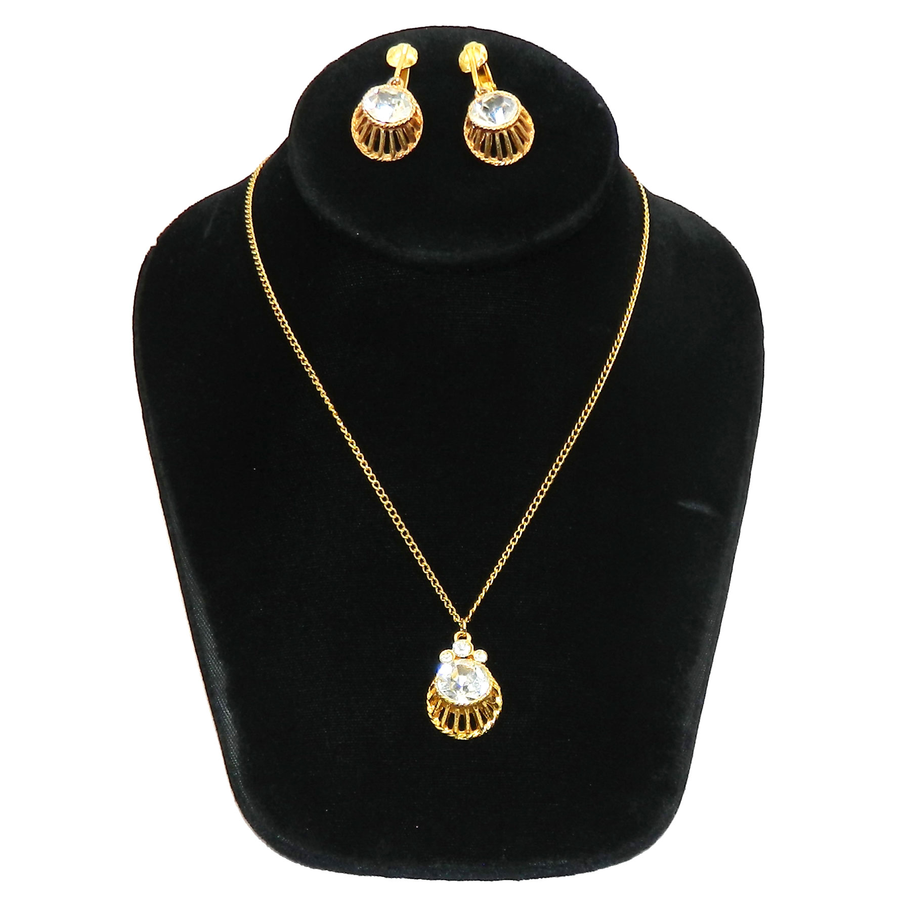 Rhinestone solitaire pendant necklace set