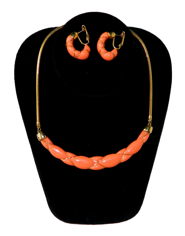 Faux coral necklace and earring set