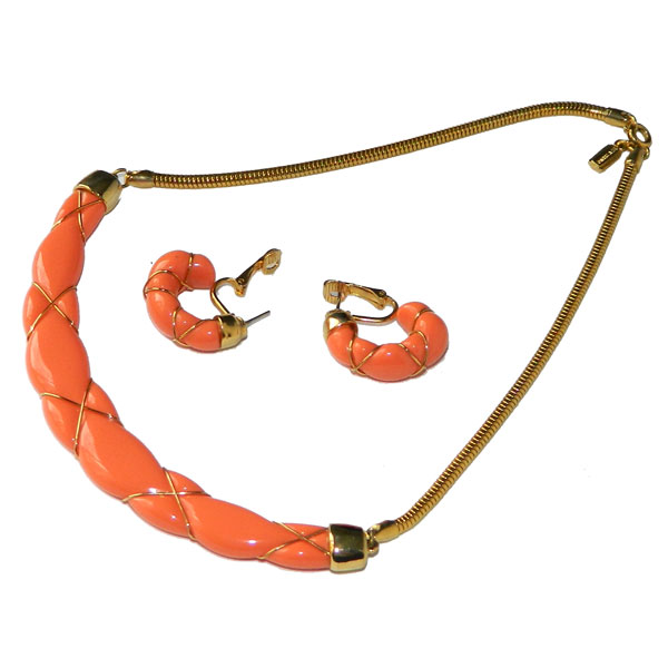 Faux coral necklace and earring set